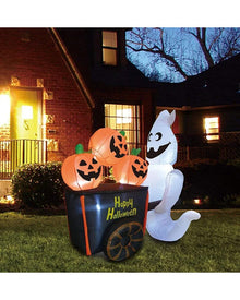 Ghost Pushing Pumpkin Cart Lawn Halloween Inflatable 1.8m