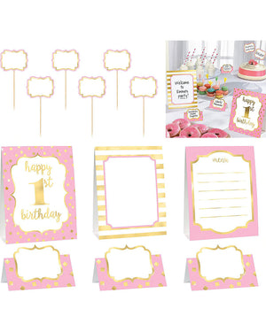 1st Birthday Girl Buffet Decorating Kit Pack of 12