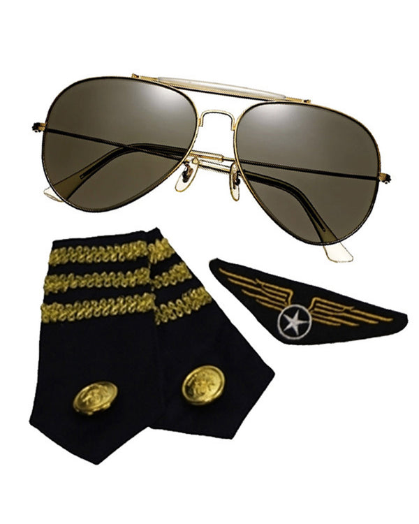 Glasses Epaulets and Badge Aviator Set