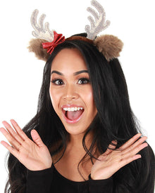 Christmas Glitter Reindeer Bow Deluxe Headband