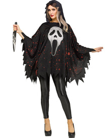 Glittering Scream Ghost Face Poncho Womens Halloween Costume
