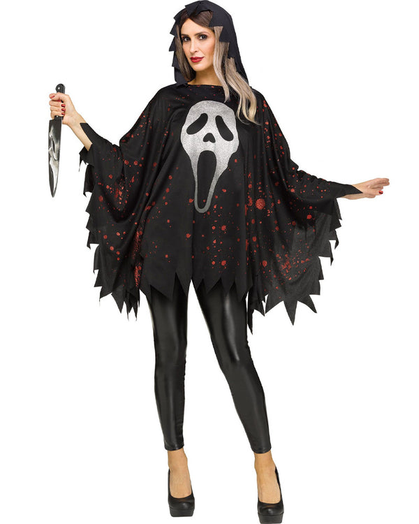 Glittering Scream Ghost Face Poncho Womens Costume