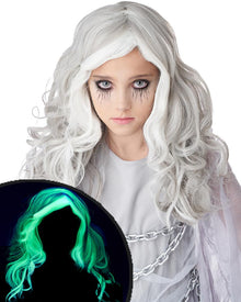 Glow in the Dark Ghost Long Grey Kids Halloween Wig