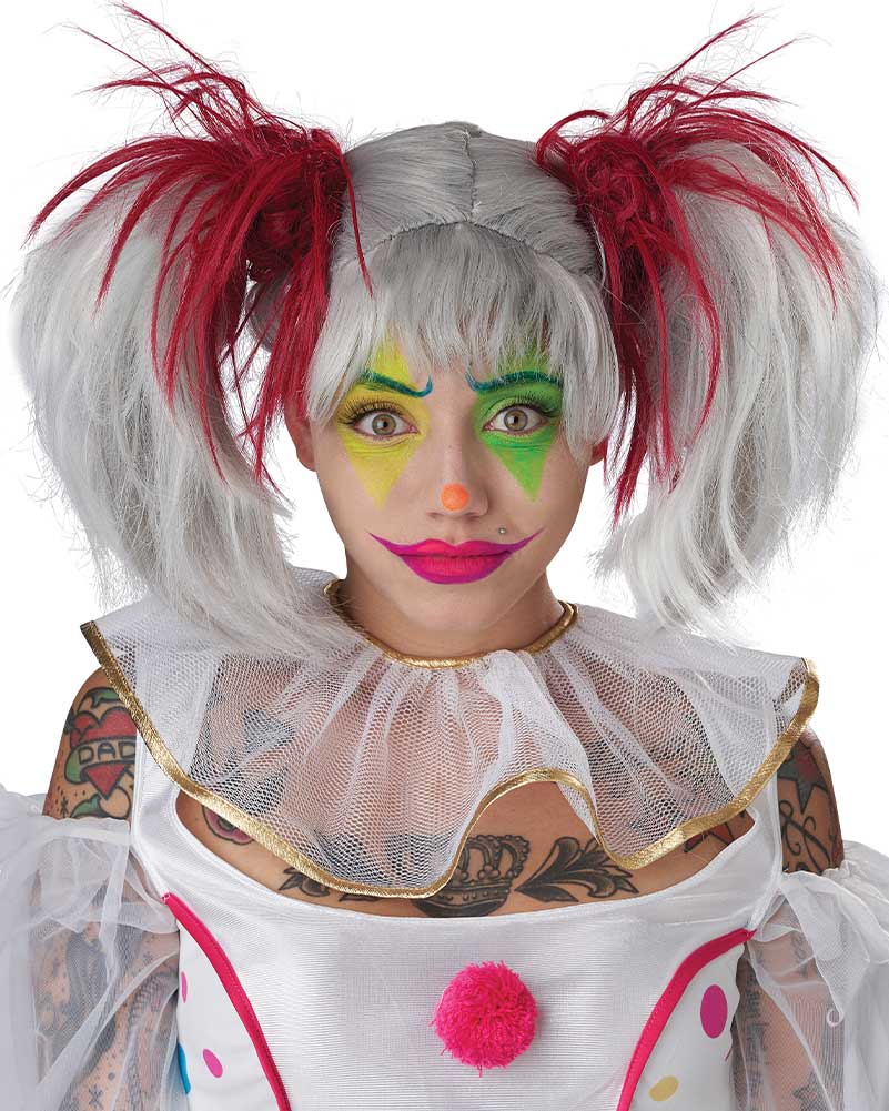 Glow in the Dark Punk Red and Grey Pigtails Wig
