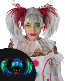 Glow in the Dark Punk Red and Grey Pigtails Halloween Wig