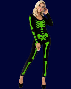 Glow in the Dark Skeleton Bodysuit Womens Costume