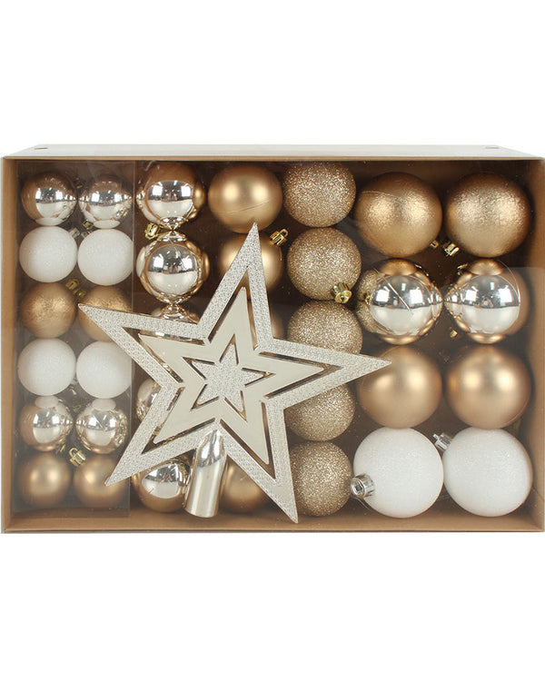 Gold Baubles with Tree Topper Pack of 36