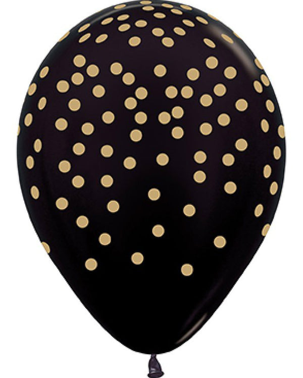 Gold Confetti on Metallic Black Sempertex 30cm Latex Balloons Pack of 12