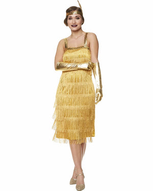 20s Gold Flapper Dress Womens Costume