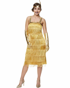 20s Gold Flapper Dress Womens Costume