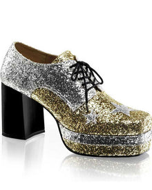 70s Gold Glitter Platform Glam Rock Mens Shoes