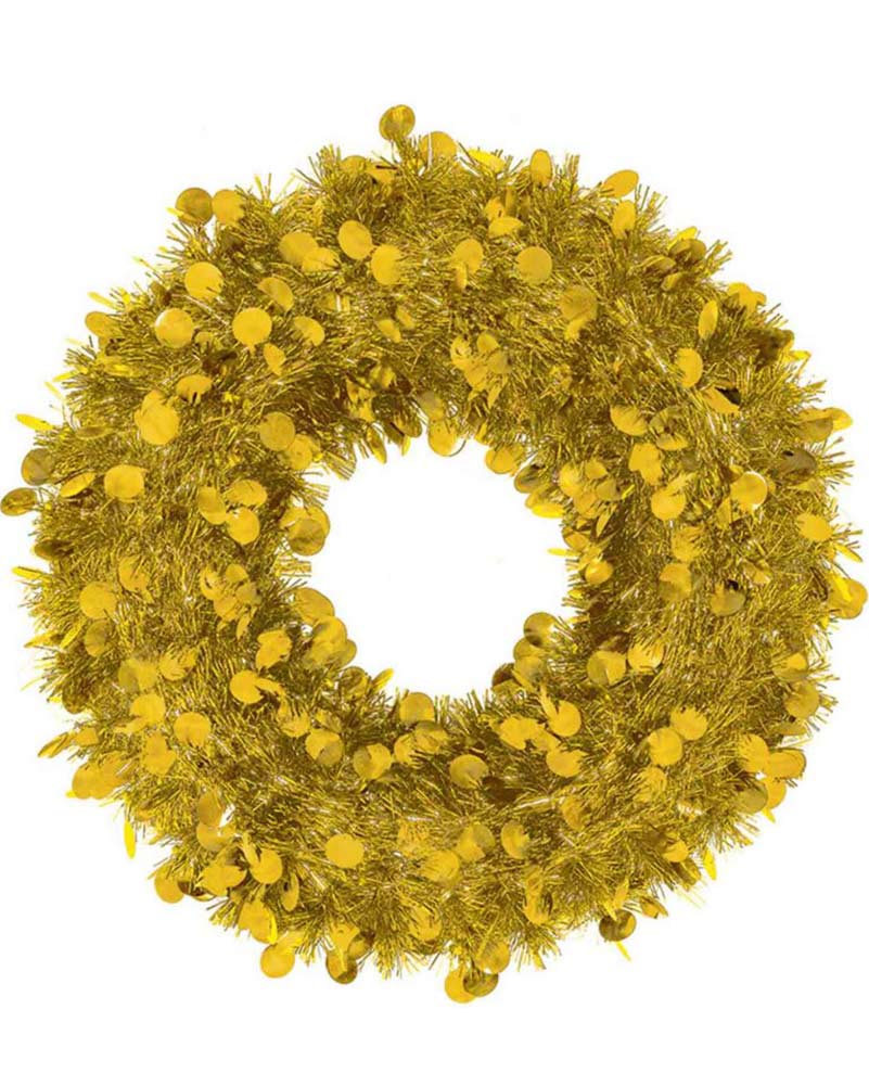 Image of large gold tinsel wreath