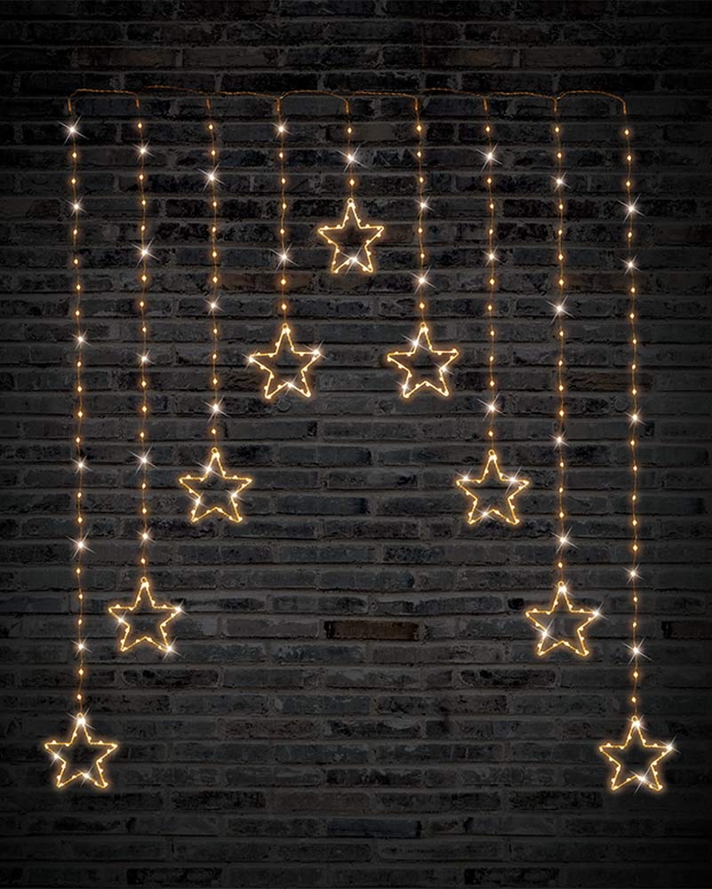 Gold LED Wire Star Curtain 1.2m