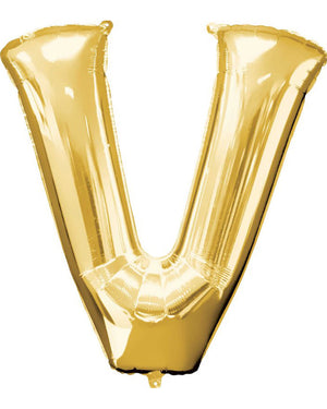 Gold Letter V Supershape 86cm Balloon