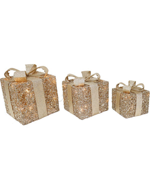 Gold Presents Christmas LED Tinsel 3 Piece