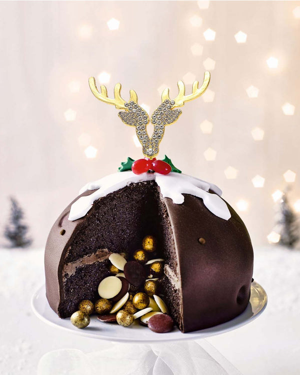 Christmas Gold Reindeer Diamante Cake Topper
