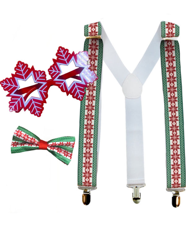 Goofy Christmas Snowflake Glasses Bowtie and Suspenders Set