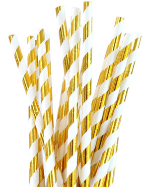 Gold Foiled Striped Paper Straws Pack of 25