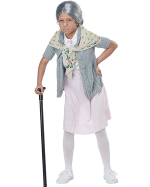 Grandma Babushka Kids Wig Glasses and Shawl Set