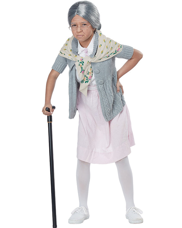 Grandma Babushka Kids Wig Glasses and Shawl Set