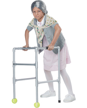 Grandma Babushka Kids Wig Glasses and Shawl Set