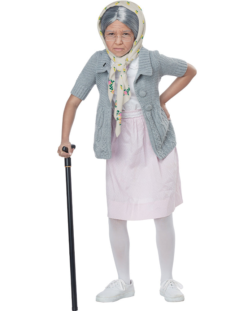 Grandma Babushka Kids Wig Glasses and Shawl Set