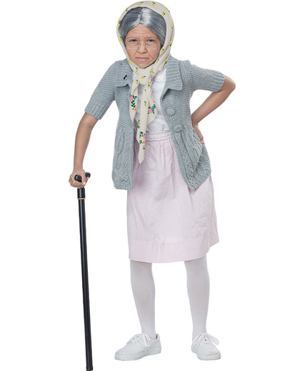 Grandma Babushka Kids Wig Glasses and Shawl Set