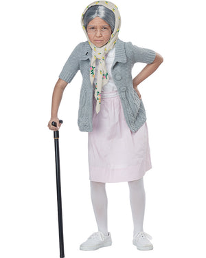 Grandma Babushka Kids Wig Glasses and Shawl Set