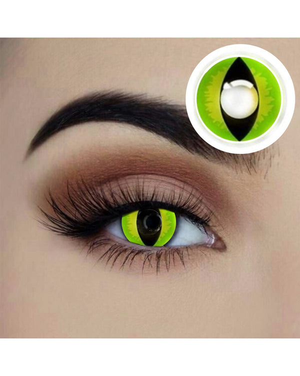 Green Cat 14mm Green Contact Lenses with Case