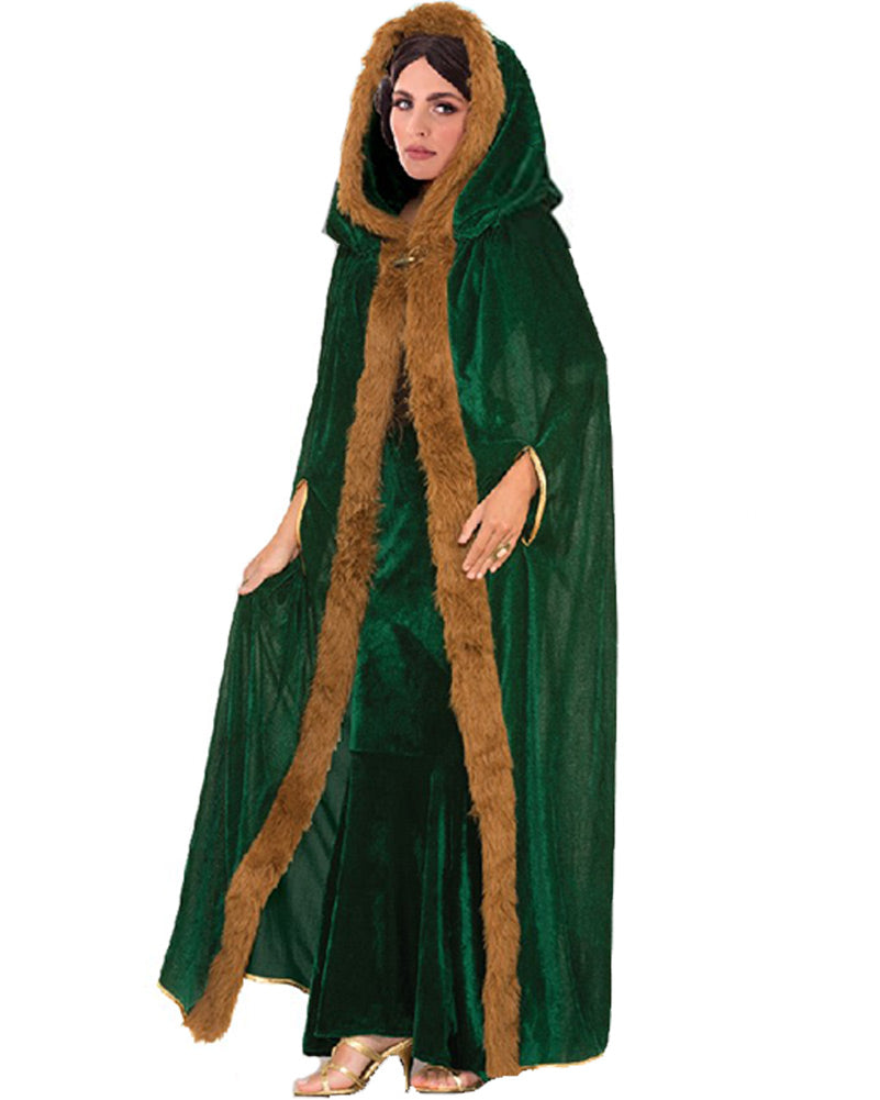 Green Faux Fur Trim Cape