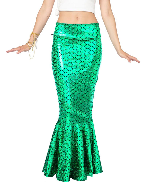 Green Metallic Hologram Shiny Mermaid Womens Skirt