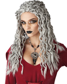 Crinkle Dreadlocks Long Grey Halloween Wig