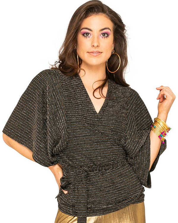 Groovy Lurex 70s Plus Size Womens Wrap Shirt