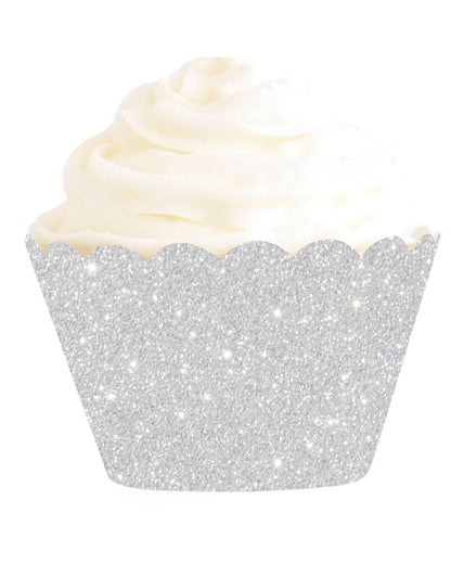 Christmas Silver Glitter Cupcake Wrappers Pack of 12
