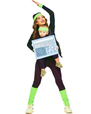80s Gym Instructor and Boombox Baby and Me Adult Costume
