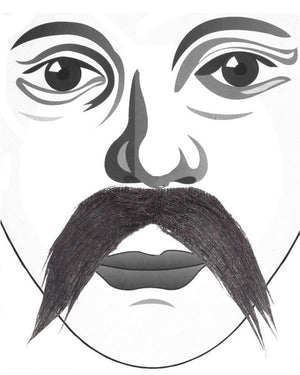 Black handlebar moustache on cardboard face.
