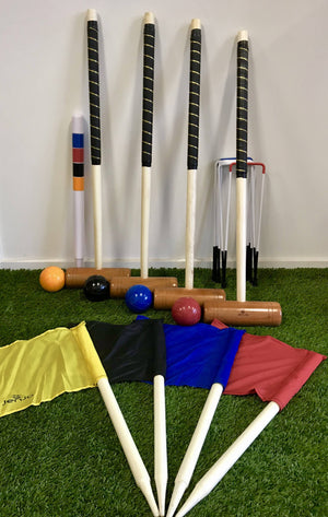 Championship Hardwood Croquet Mallet Set Game 4 Player Set with Carry Bag