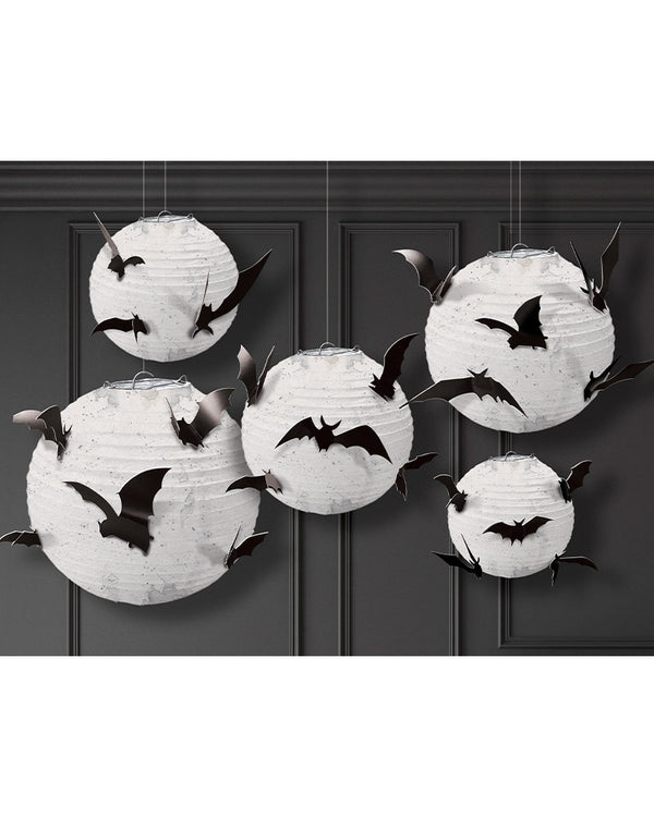 Halloween Classic Black and White Paper Lantern with Bats Pack of 5