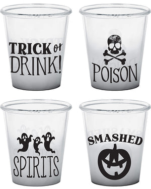 Halloween Classic Black and White Plastic Shot Glasses Pack of 4
