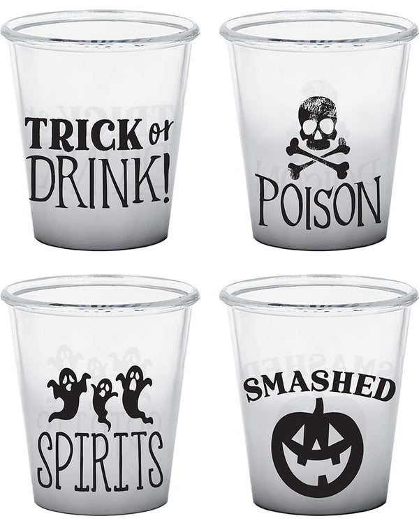 Halloween Classic Black and White Plastic Shot Glasses Pack of 4