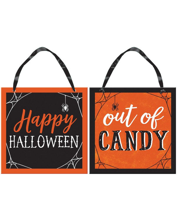 Halloween Classic Orange and Black Out of Candy Reversible MDF Sign 30cm