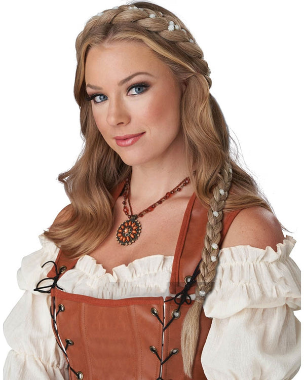 Image of girl in medieval costume with blonde hair braid.