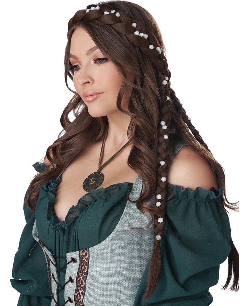 Brunette Halo Braid with Flowers