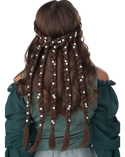 Brunette Halo Braid with Flowers