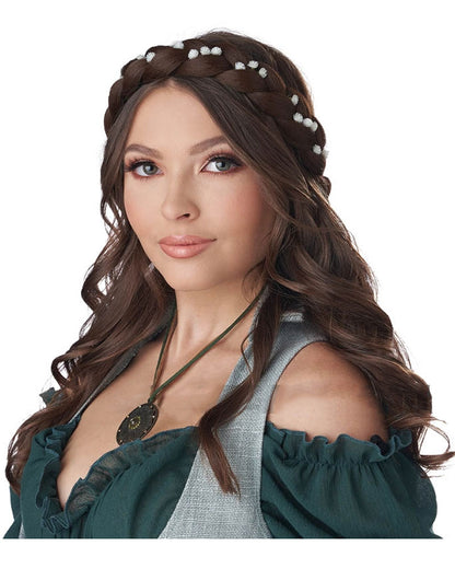 Brunette Halo Braid with Flowers