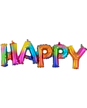 HAPPY Rainbow Splash Phrase Balloon 76cm