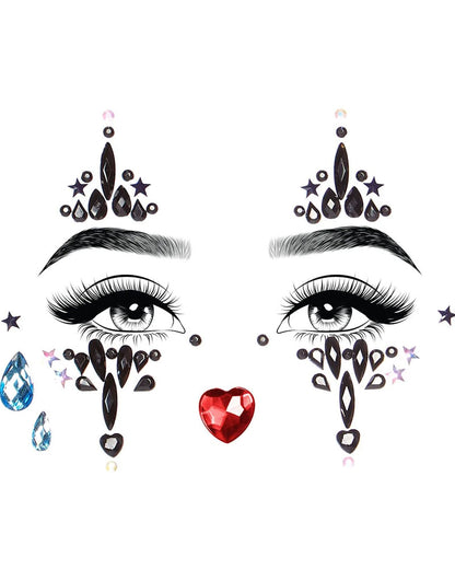 Harlequin Black Adhesive Face Jewels Sticker