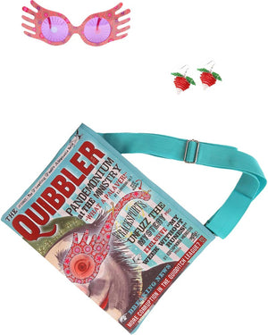 Premium Harry Potter Luna Lovegood Quibbler Bag Glasses and Beaded Earrings Set