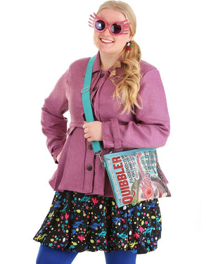 Premium Harry Potter Luna Lovegood Quibbler Bag Glasses and Beaded Earrings Set