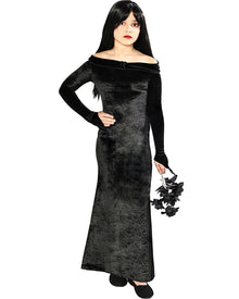 Kooky Matriarch Deluxe Black Velour Girls Dress For Halloween
